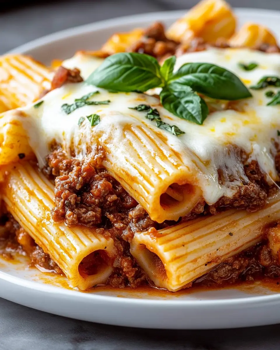 Überbackene Rigatoni mit Rindfleisch-Ragù und Mozzarella First Image First Image