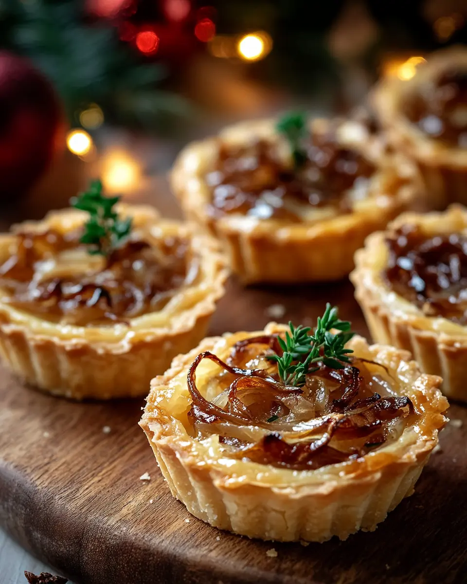 Mini-Tartelettes zu Weihnachten mit karamellisierten Zwiebeln und Comté