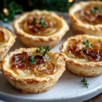 Mini-Tartelettes zu Weihnachten mit karamellisierten Zwiebeln und Comté First Image First Image