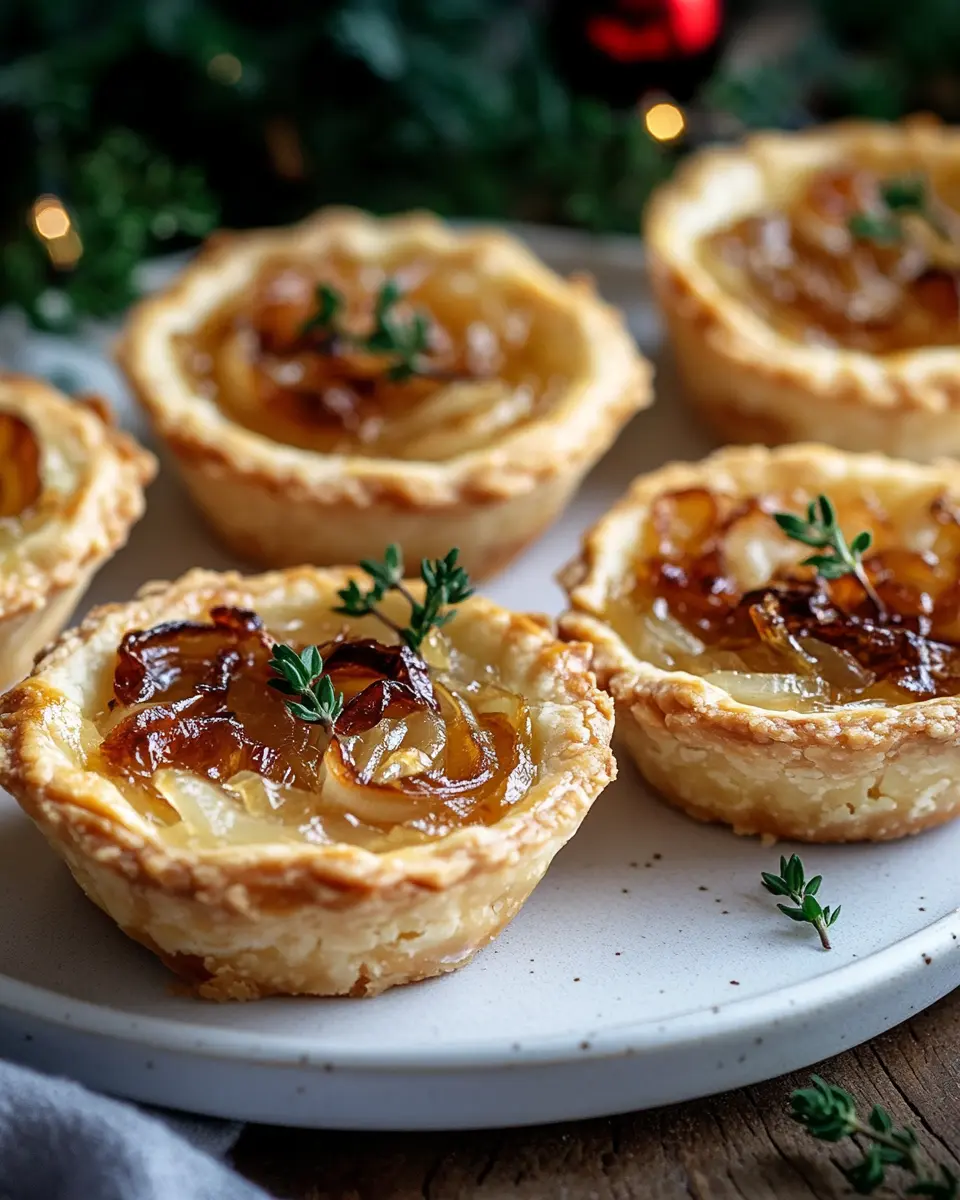 Mini-Tartelettes zu Weihnachten mit karamellisierten Zwiebeln und Comté