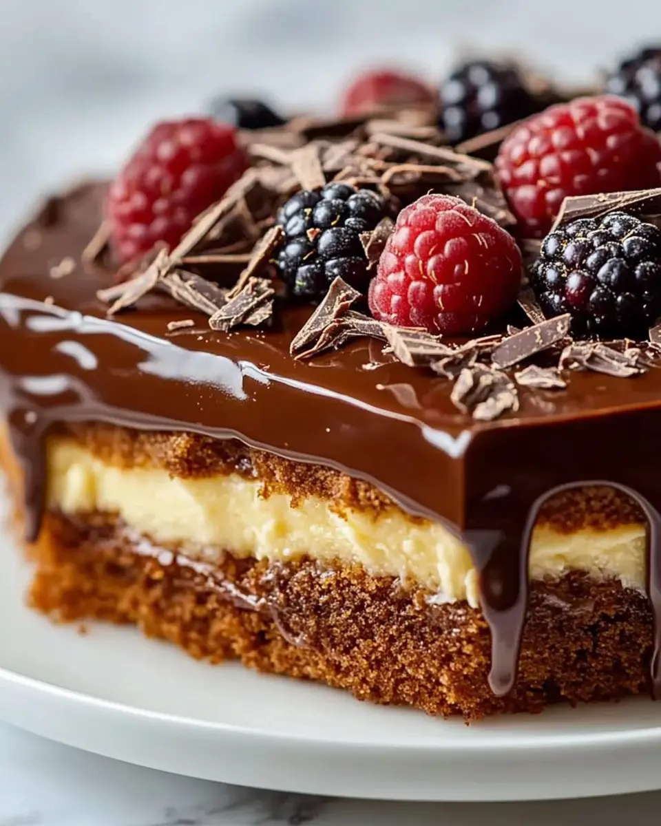 Kalter Puddingkekskuchen mit Schokoladenganache