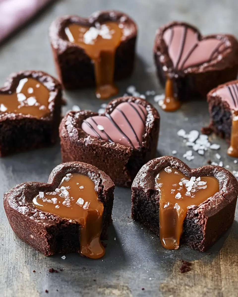 Brownie Karamell Herzen: Saftige Schokoherzen mit flüssigem Karamellkern