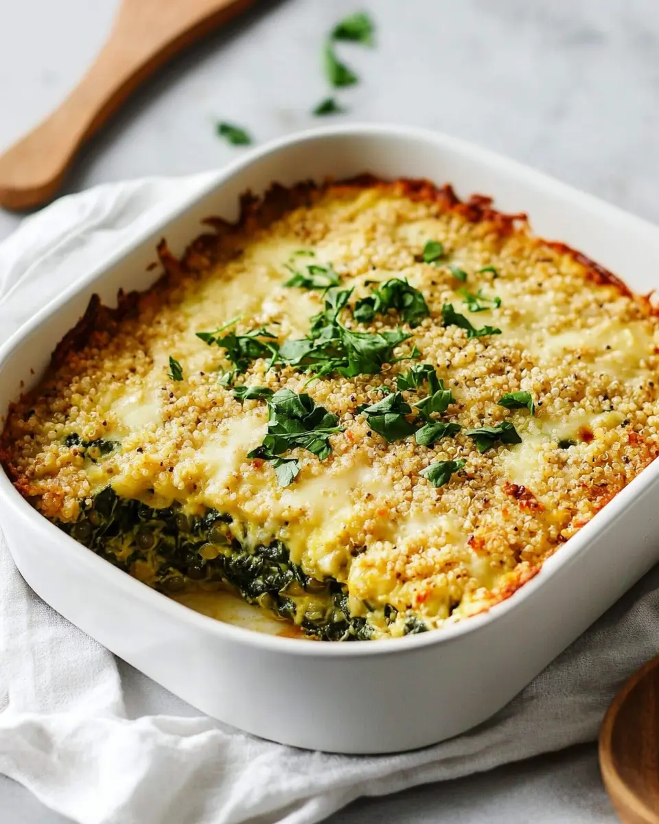 Veganer Spinat-Auflauf mit Linsen & Quinoa
