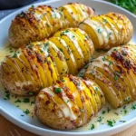 Überbackene Hasselback Kartoffeln in cremiger Sauce First Image First Image