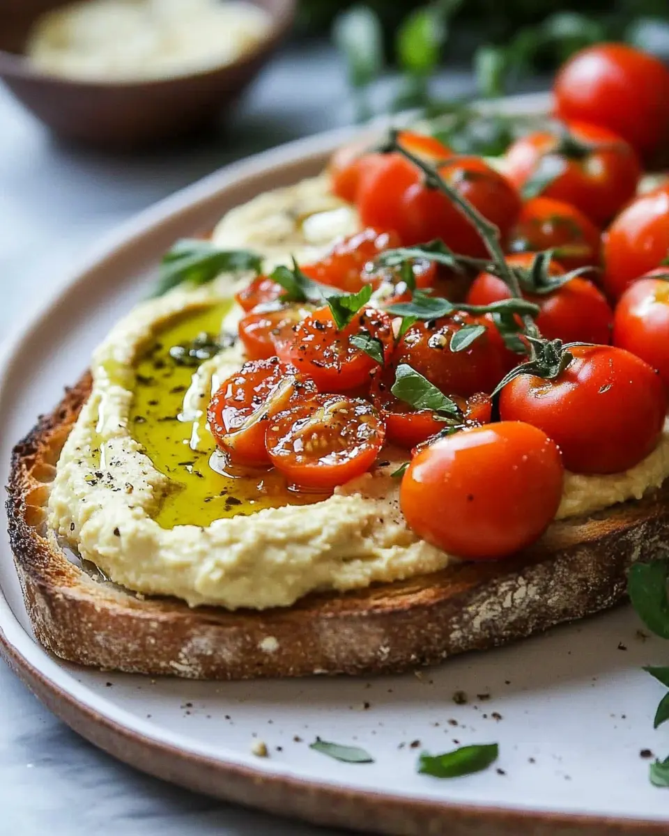 Röstbrot mit Tomaten & Hummus First Image First Image