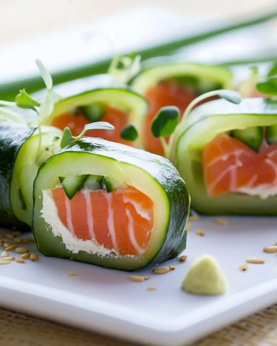 Gurken Sushi mit Lachs und Frischkäse First Image First Image