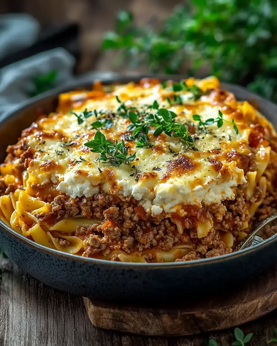 Griechischer Nudel Hackfleisch Auflauf mit Feta – herzhaft, cremig & mediterran