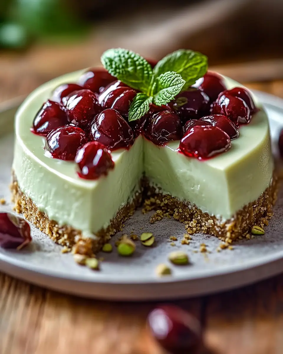 Pistazien-Käsekuchen mit Sauerkirschen: Cremiger Traumgenuss