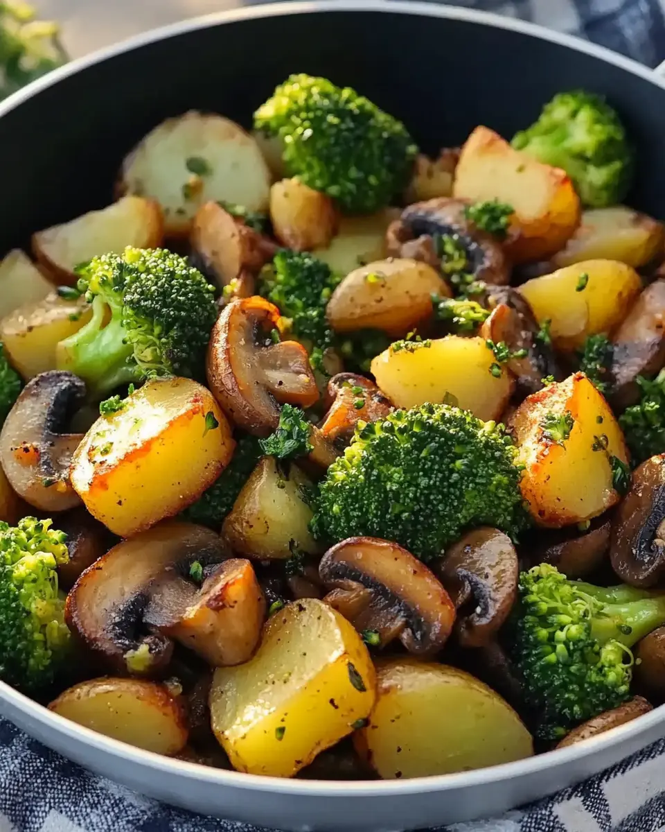 Kartoffel Brokkoli Pilzpfanne – Einfaches, veganes Pfannengericht