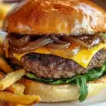 Burger mit karamellisierten Zwiebeln First Image First Image