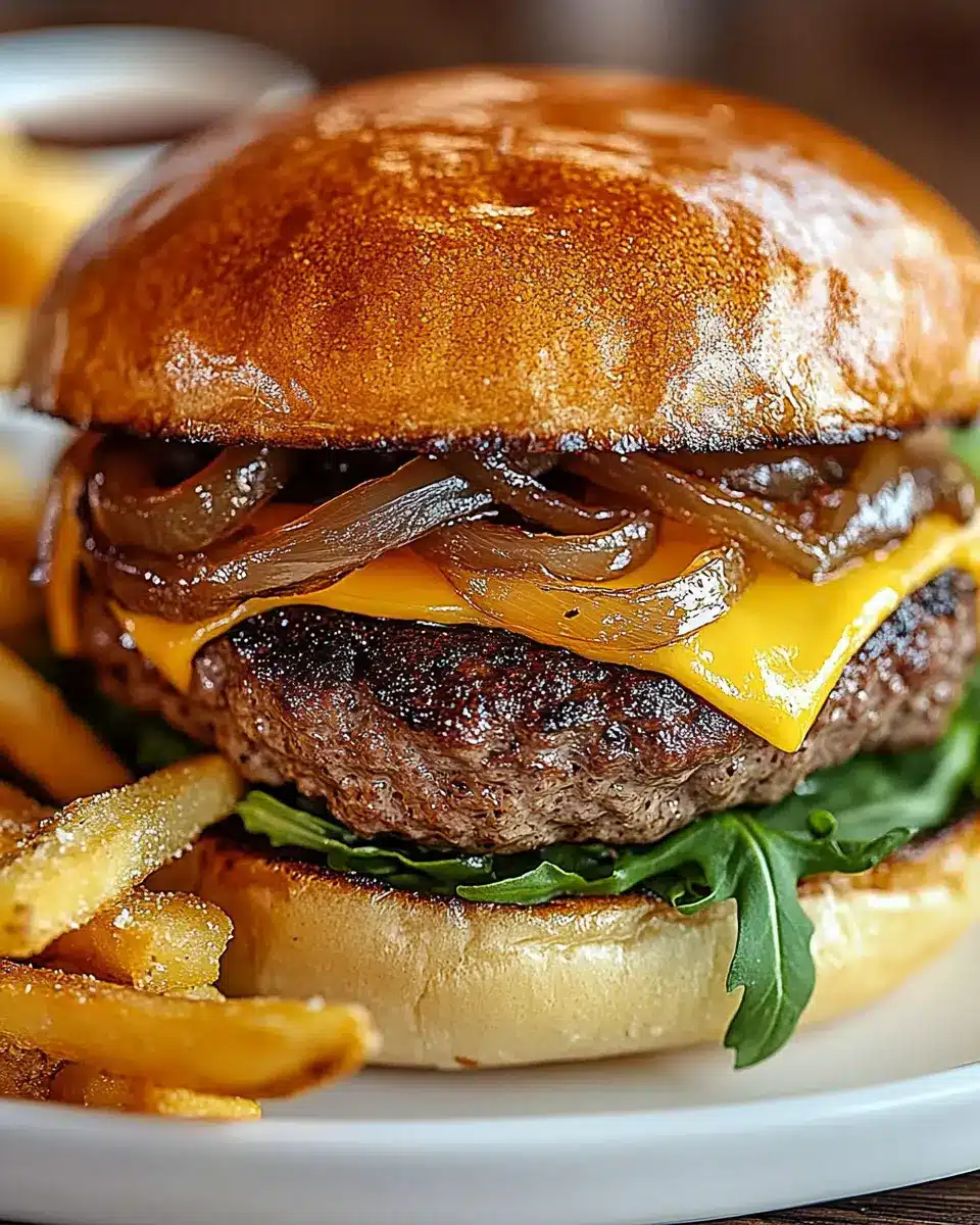 Burger mit karamellisierten Zwiebeln