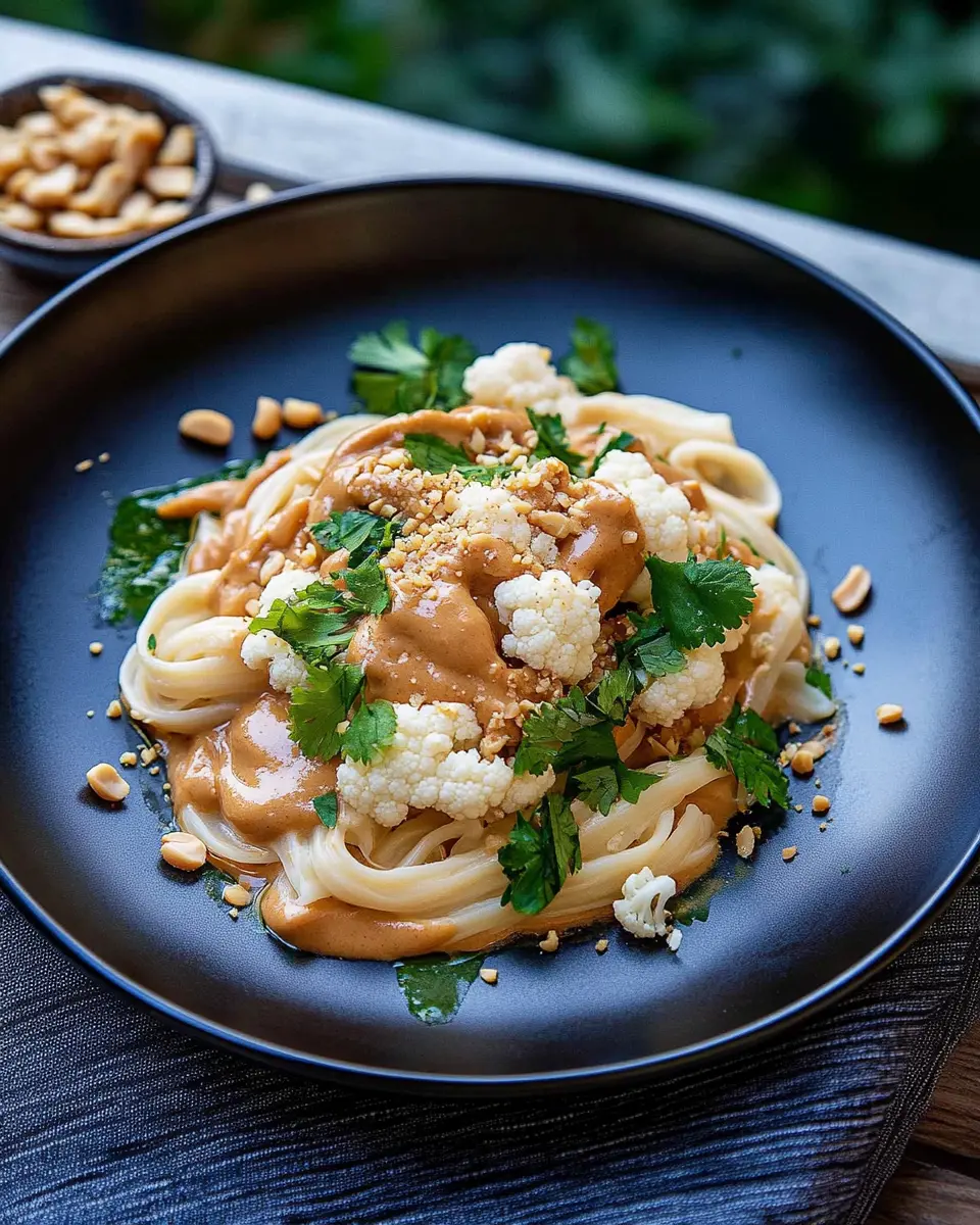 Blumenkohl Pasta in pikanter Erdnussbuttersoße