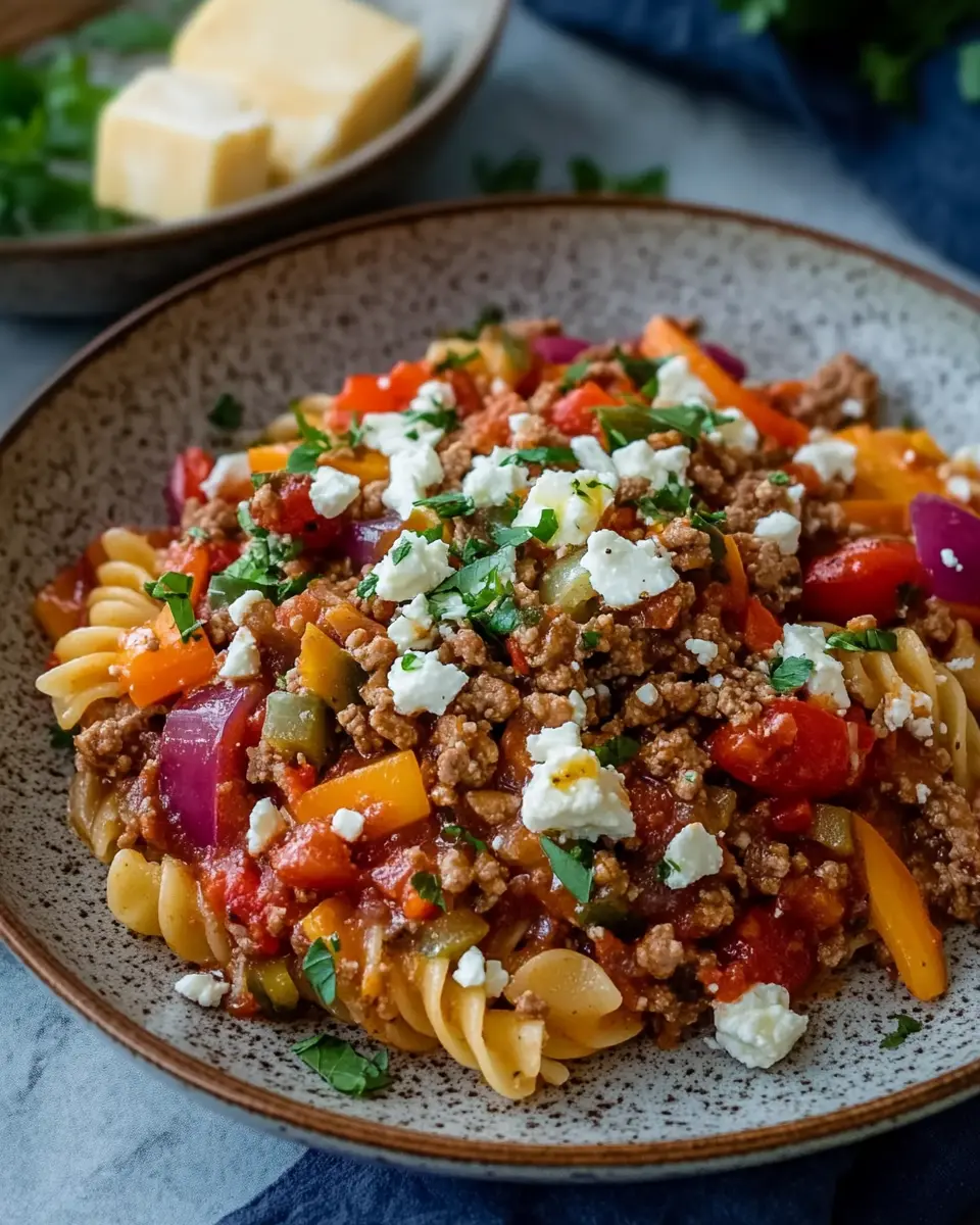 Kritharaki Hackfleisch Pfanne mit Gemüse und Feta – einfach & mediterran genießen