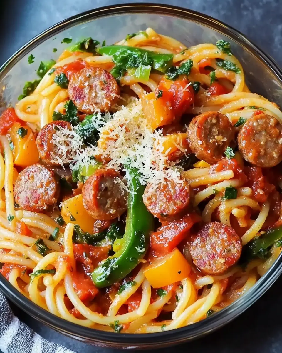 Meal Prep Pasta mit Hähnchenwurst: Schnell, einfach und perfekt zum Vorkochen First Image First Image