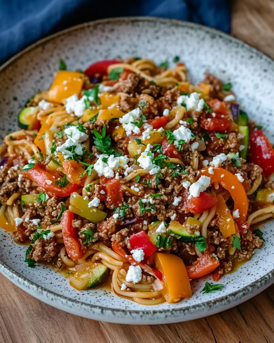 Kritharaki Hackfleisch Pfanne mit Gemüse und Feta – einfach & mediterran genießen