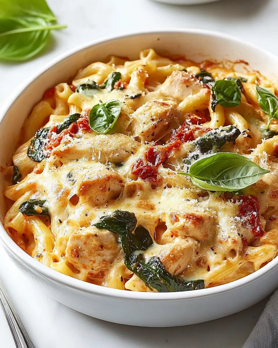 Cremiger Tuscan Chicken Pasta-Auflauf