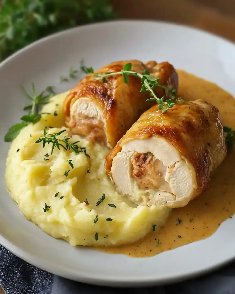 Hähnchen Rouladen mit Kartoffel-Zitronen-Püree