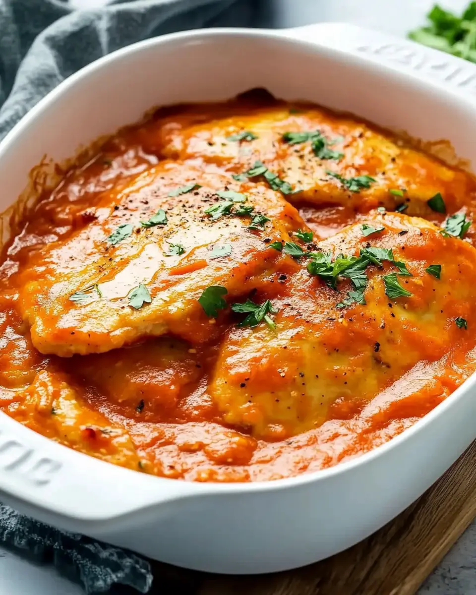 Schnitzel-Auflauf in Tomatenrahm