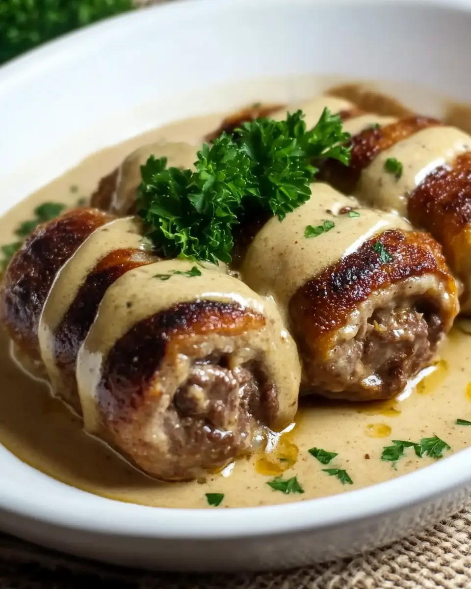 Hackfleischrouladen – Bestes Rezept mit Zwiebel-Sahne-Sauce First Image First Image