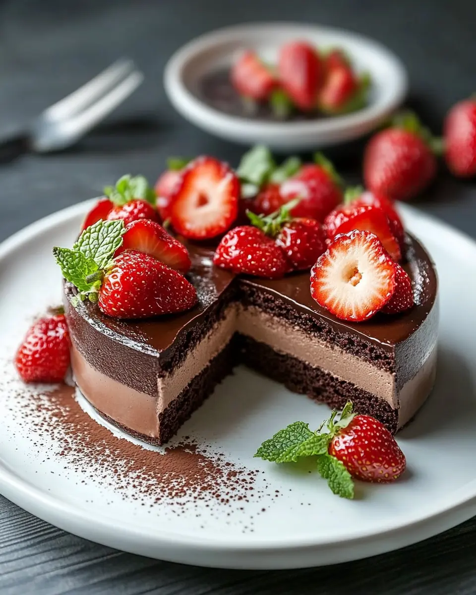 Himmlische Schokomousse Torte mit Erdbeeren – cremig, fruchtig, unwiderstehlich First Image First Image
