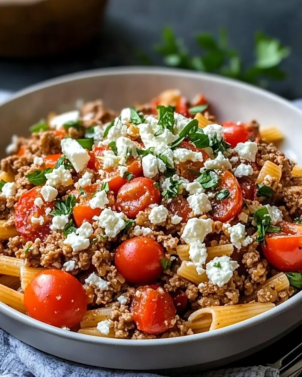 Hackfleischpfanne mit Kritharaki, Tomaten und Feta – Herzhaft, einfach, unwiderstehlich First Image First Image