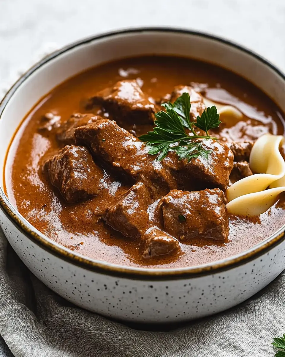 Rahmgulasch im Schnellkochtopf mit zartem Rindfleisch First Image First Image