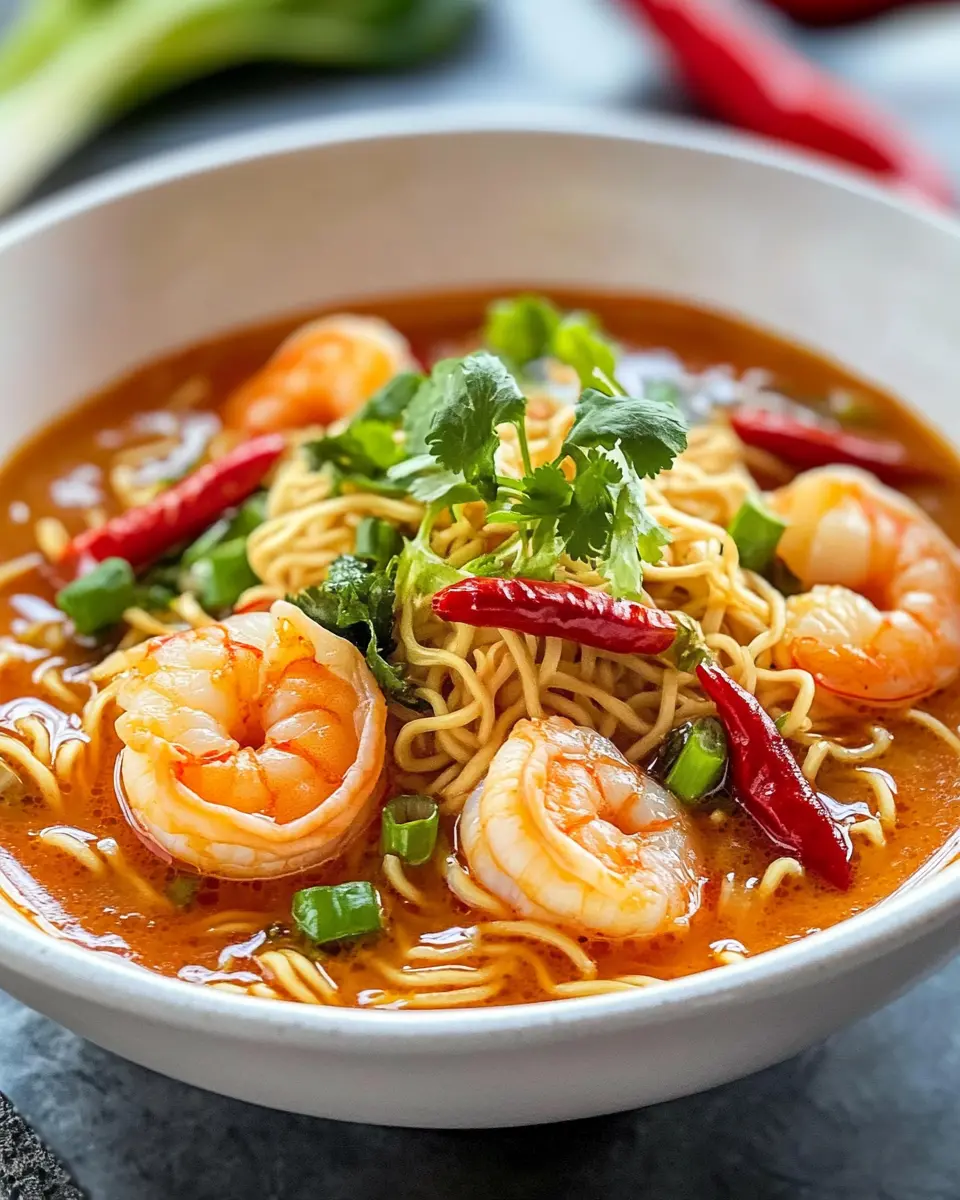 Schnelle Ramen Nudeln mit Garnelen