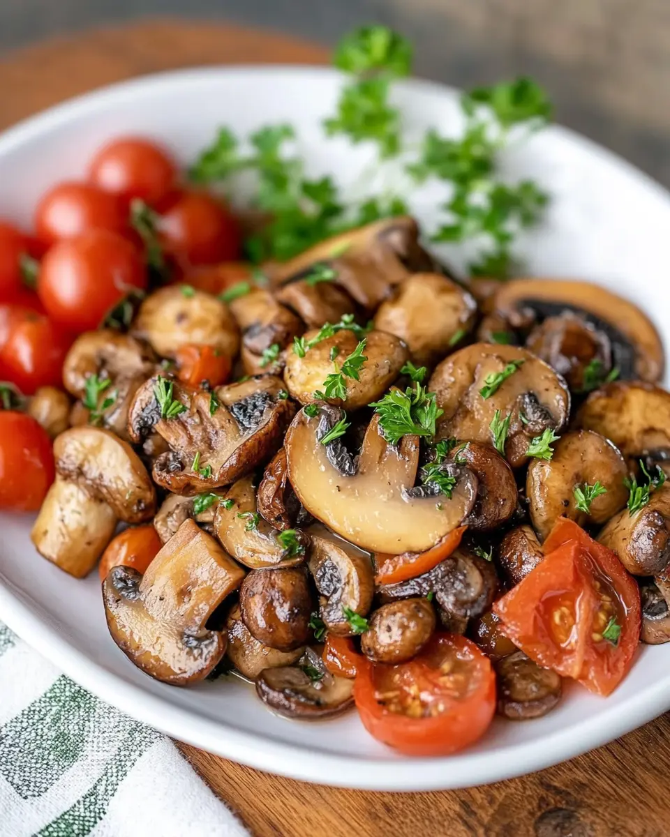 Italienischer Pilzteller mit Tomaten First Image First Image