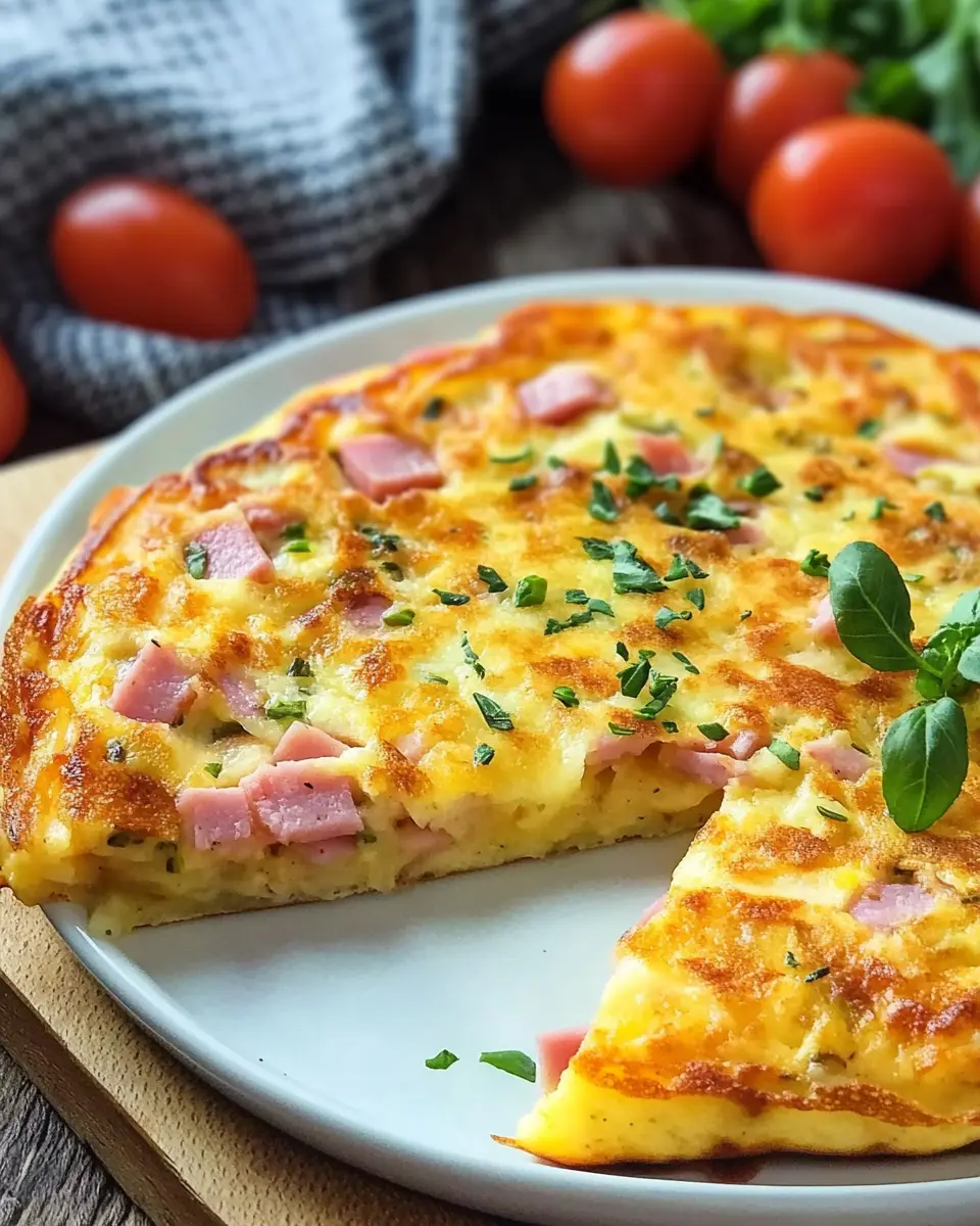 Herzhafter Ofenpfannkuchen mit Schinken und Käse