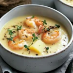 Topinambur-Kartoffel-Cremesuppe mit Garnelen First Image First Image