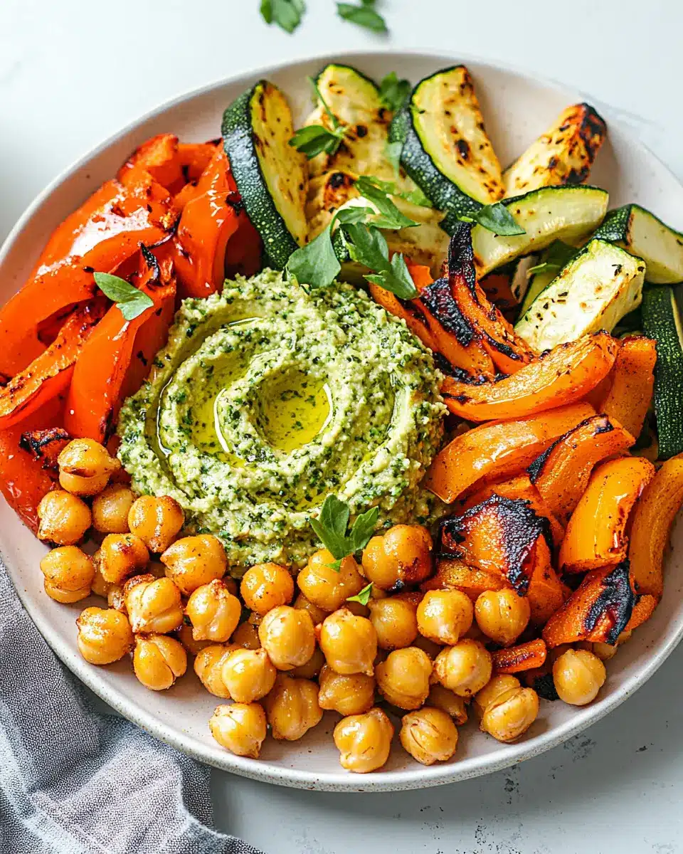 Ofengemüse und Röstkichererbsen mit Grünkohl-Hummus First Image First Image