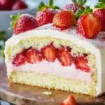Erdbeer Kuchen mit Obstboden und Pudding – Einfach & Saftig First Image First Image
