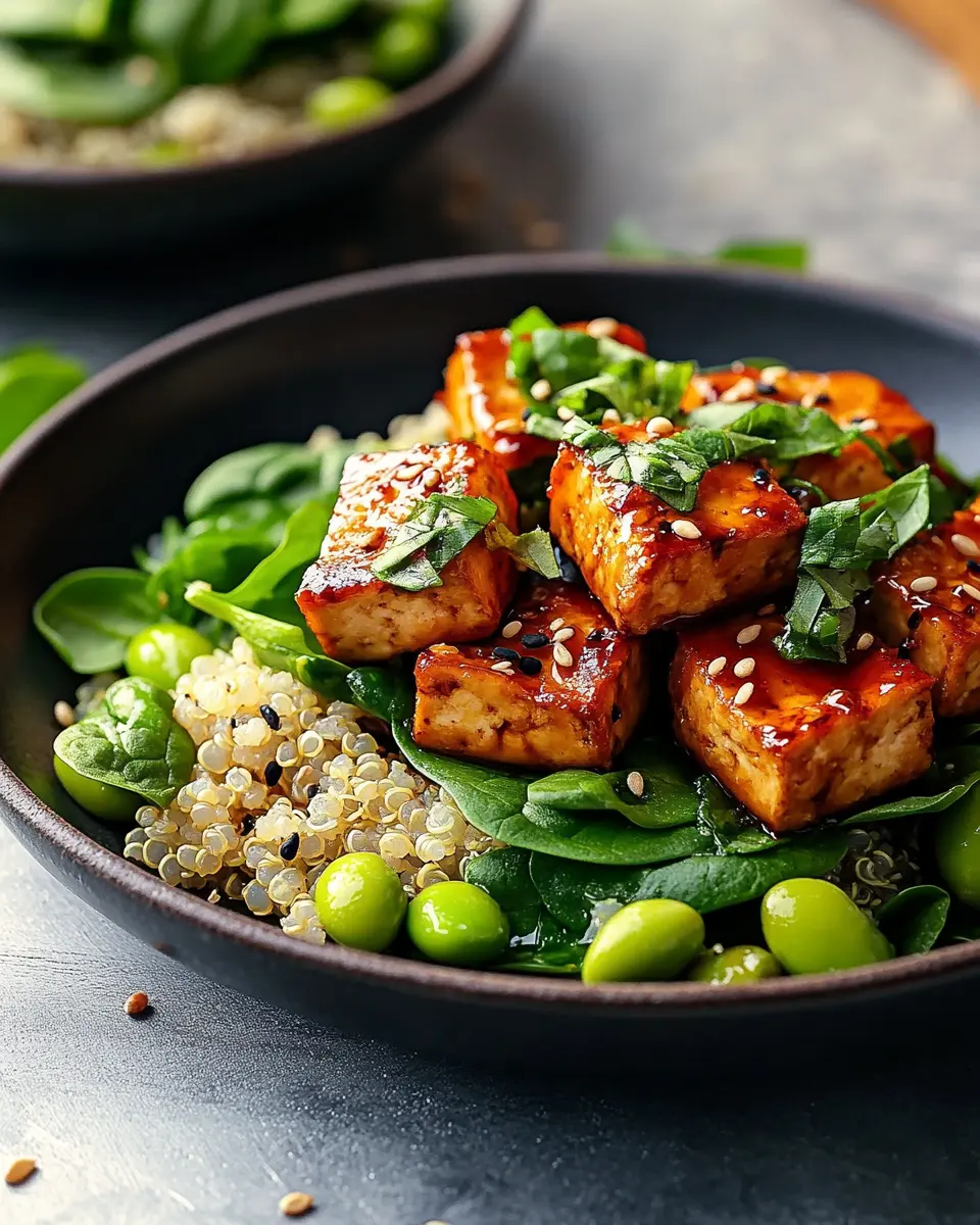 Süß-saurer Tofu mit Spinat-Quinoa & Edamame First Image First Image