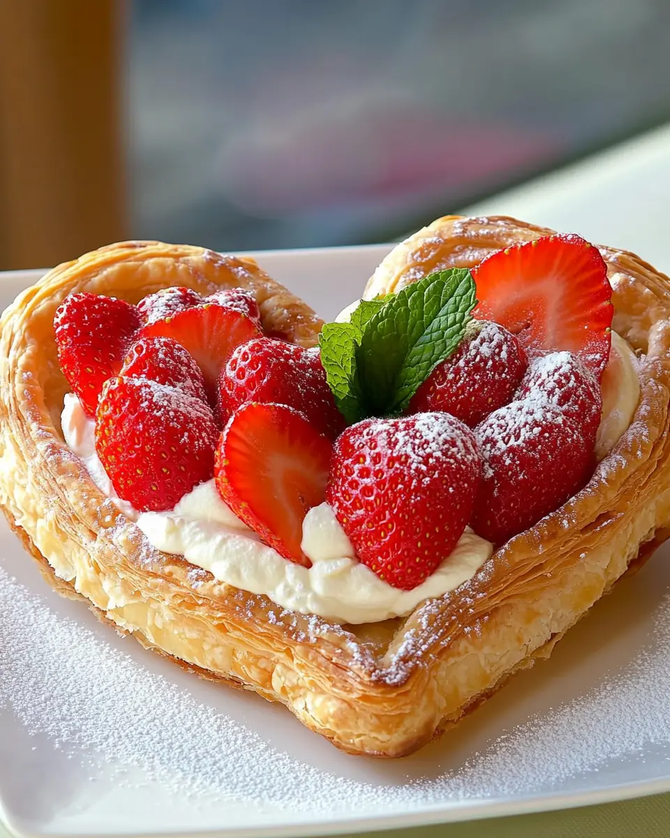 Blätterteig-Herz mit Mascarpone und Erdbeeren First Image First Image