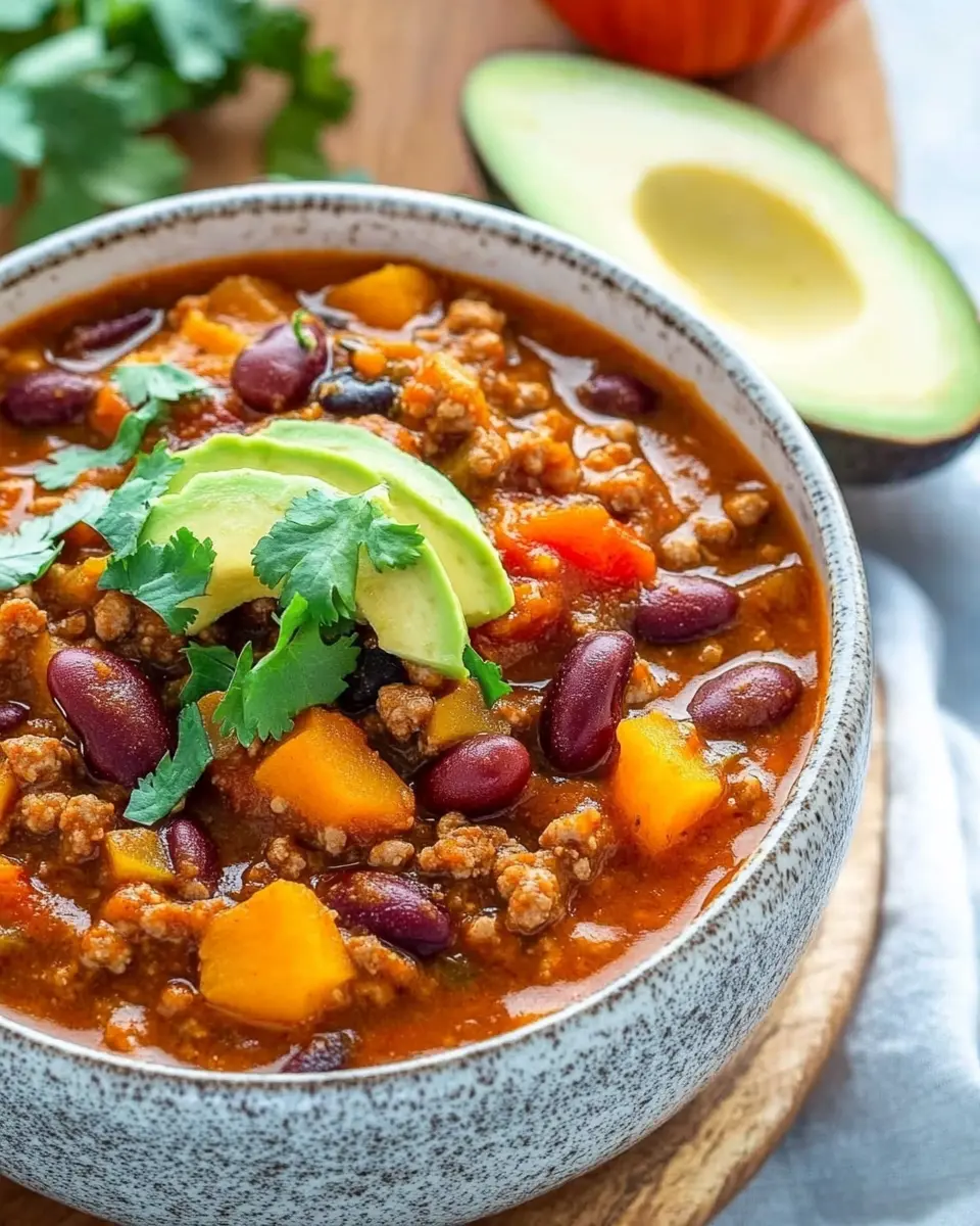 Kürbis-Chili mit Hackfleisch, Kürbispüree und Bohnen First Image First Image