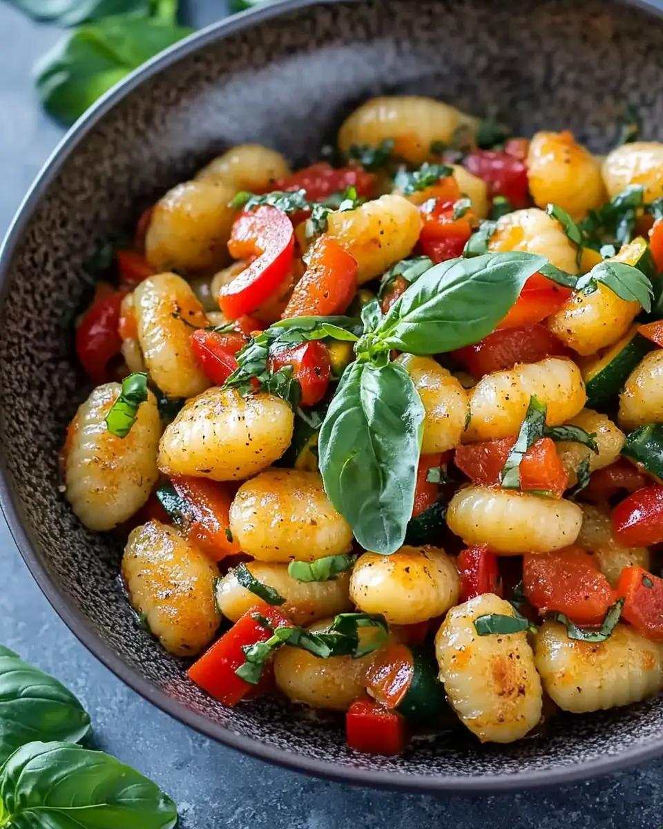 Lauwarmer Gnocchi Salat mit Paprika und Zucchini – einfach, schnell und aromatisch First Image First Image