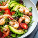 Frischer Garnelensalat mit Erdbeeren und Avocado First Image First Image