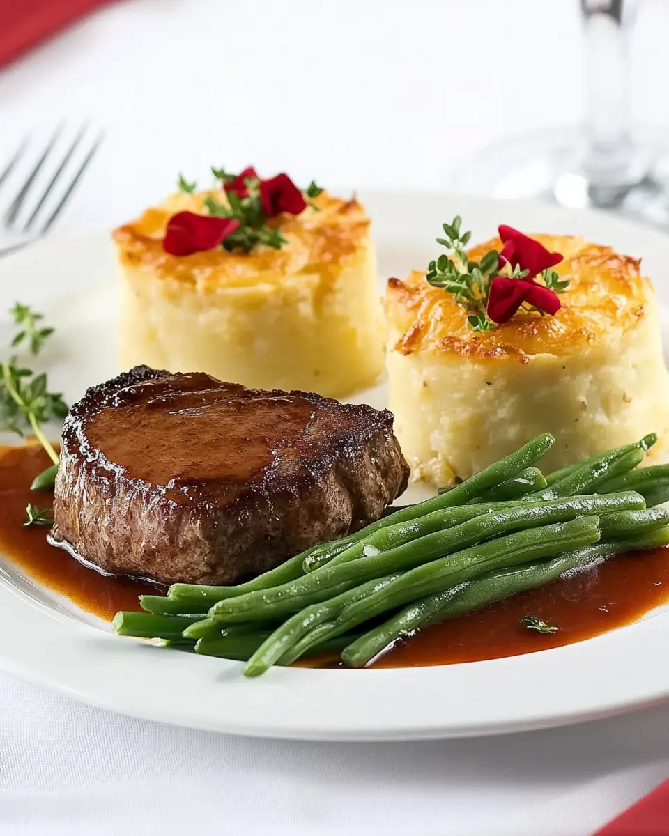 Rinderfilet mit Bohnen und Kartoffelgratin First Image First Image