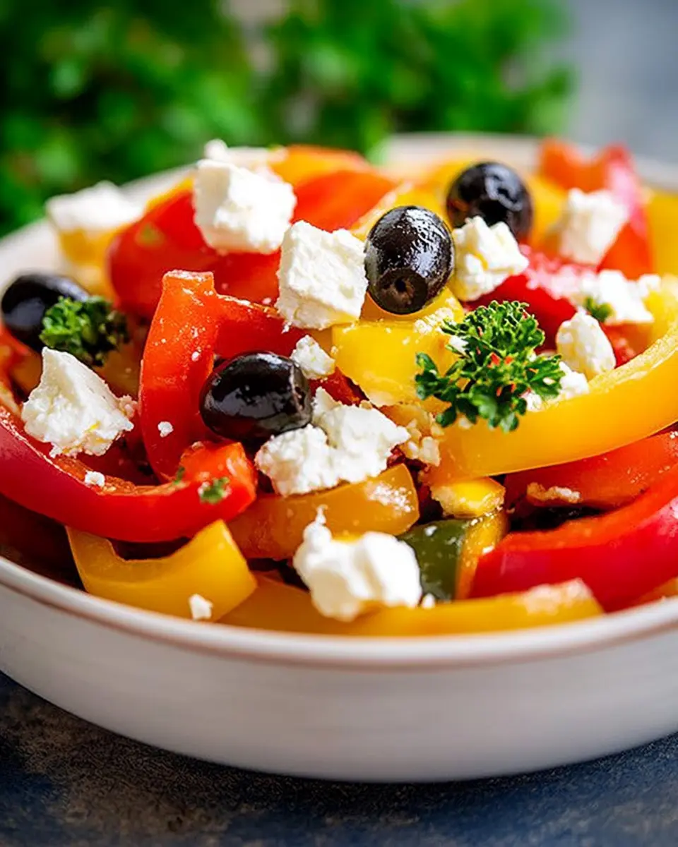 Paprika-Feta-Salat mit Oliven – So einfach, so gut! First Image First Image