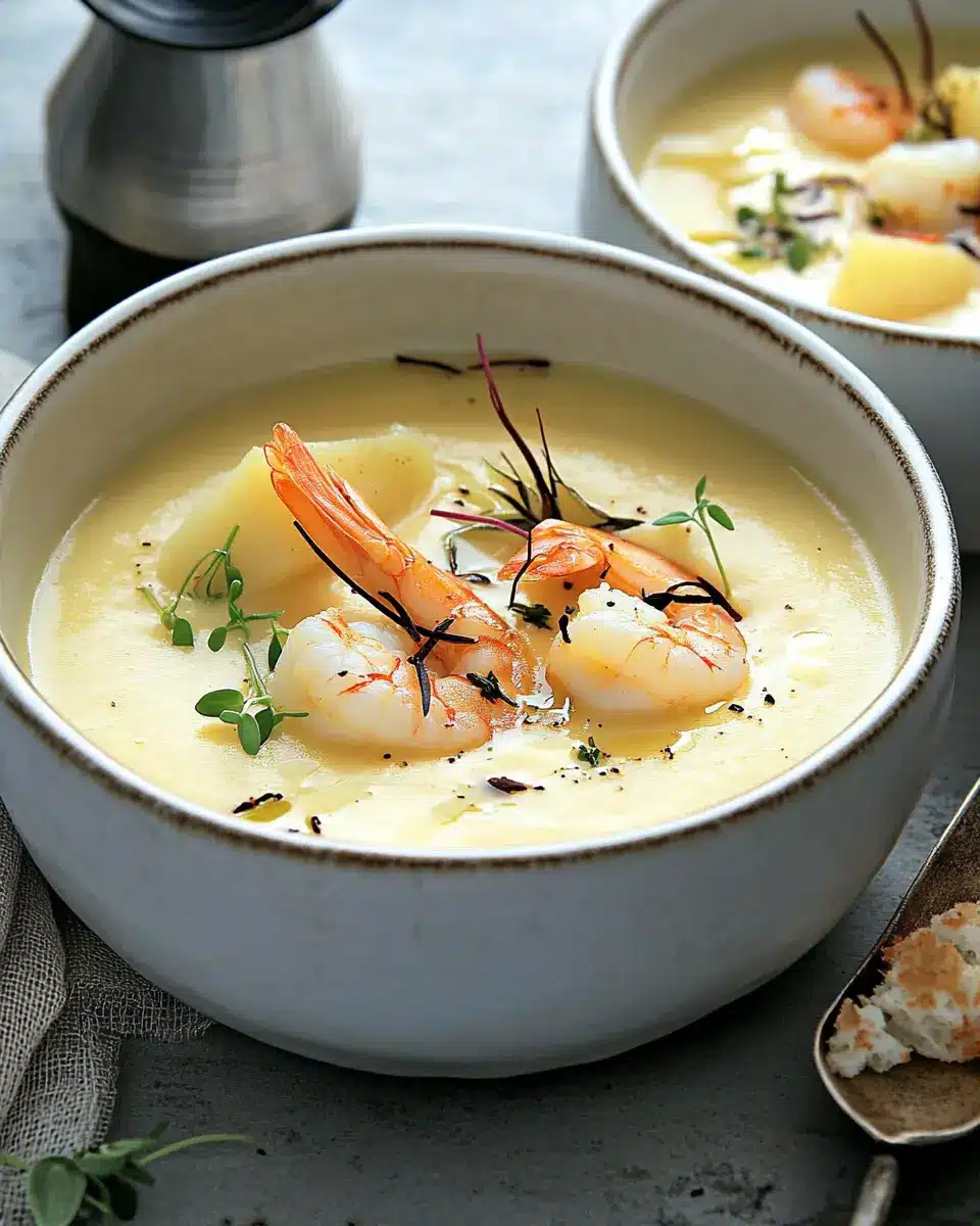 Topinambur-Kartoffel-Cremesuppe mit Garnelen: Simply Blissful! 7 yjdljwudl3kgmg986g0z