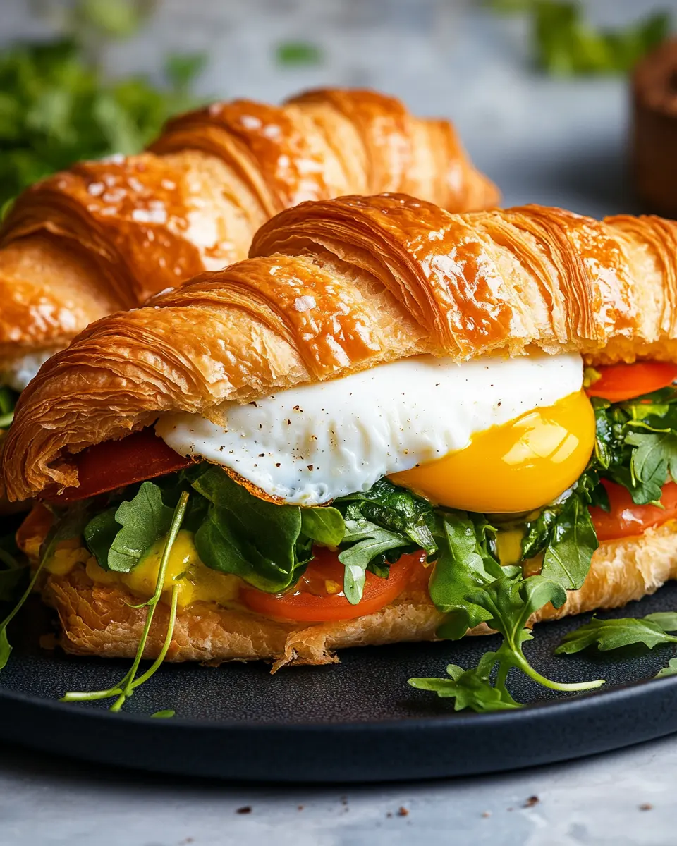 Croissant-Sandwiches mit pochierten Eiern First Image First Image