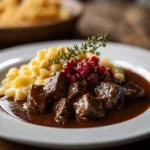 Hirschragout mit Preiselbeeren & Spätzle – zart & aromatisch First Image First Image