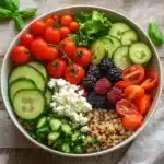 Vitamin-Power Bowl – bunte Quinoa-Schüssel mit Obst, Gemüse & Feta First Image First Image