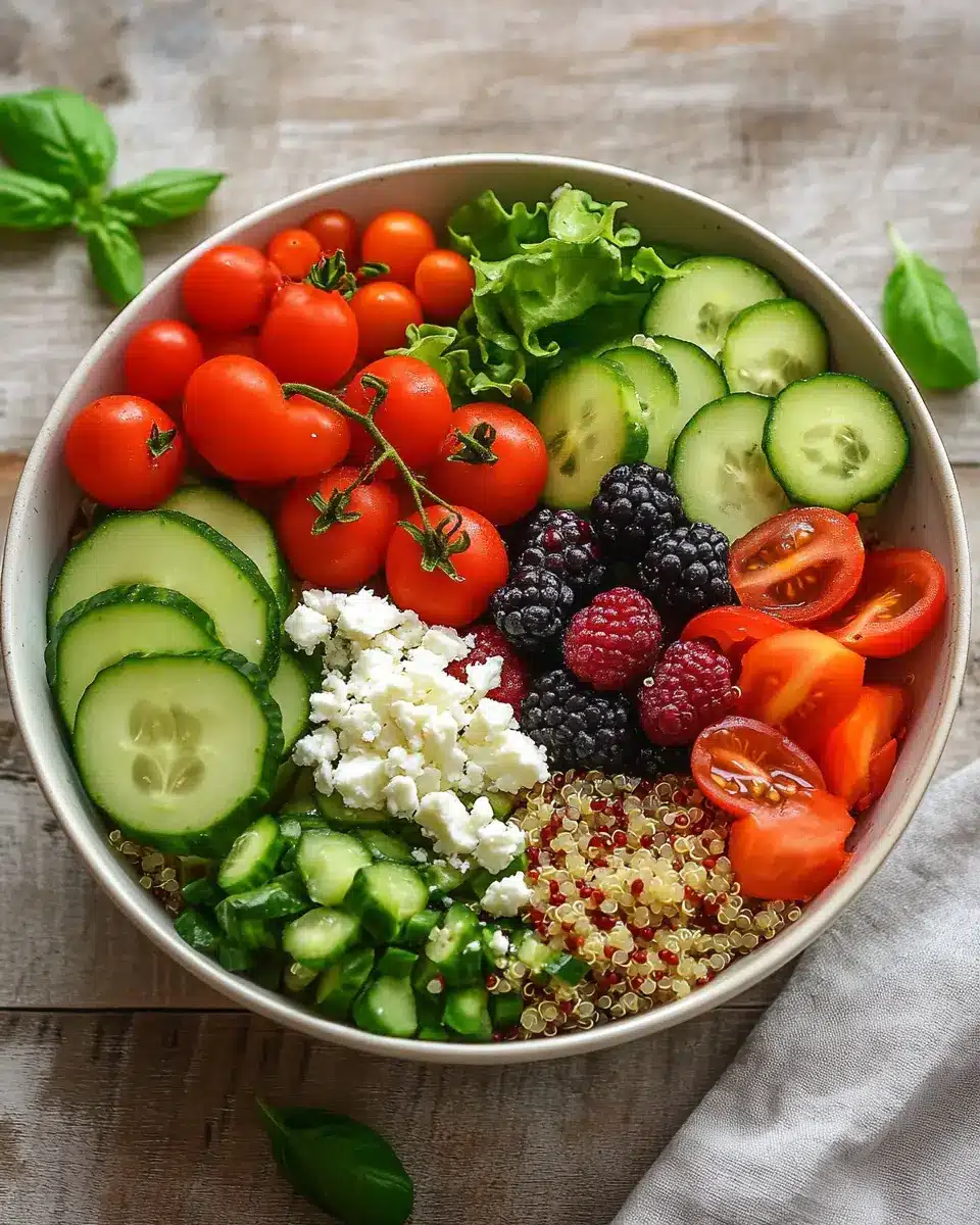 Vitamin-Power Bowl – bunte Quinoa-Schüssel mit Obst, Gemüse & Feta First Image First Image