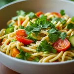 Pasta-Bowl mit Koriander und buntem Gemüse First Image First Image
