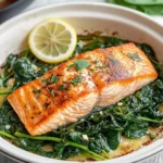 Einfacher Ofen Lachs auf Spinat First Image First Image