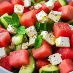 Wassermelonen Feta Salat mit Gurke und Minze – Erfrischend und gesund First Image First Image