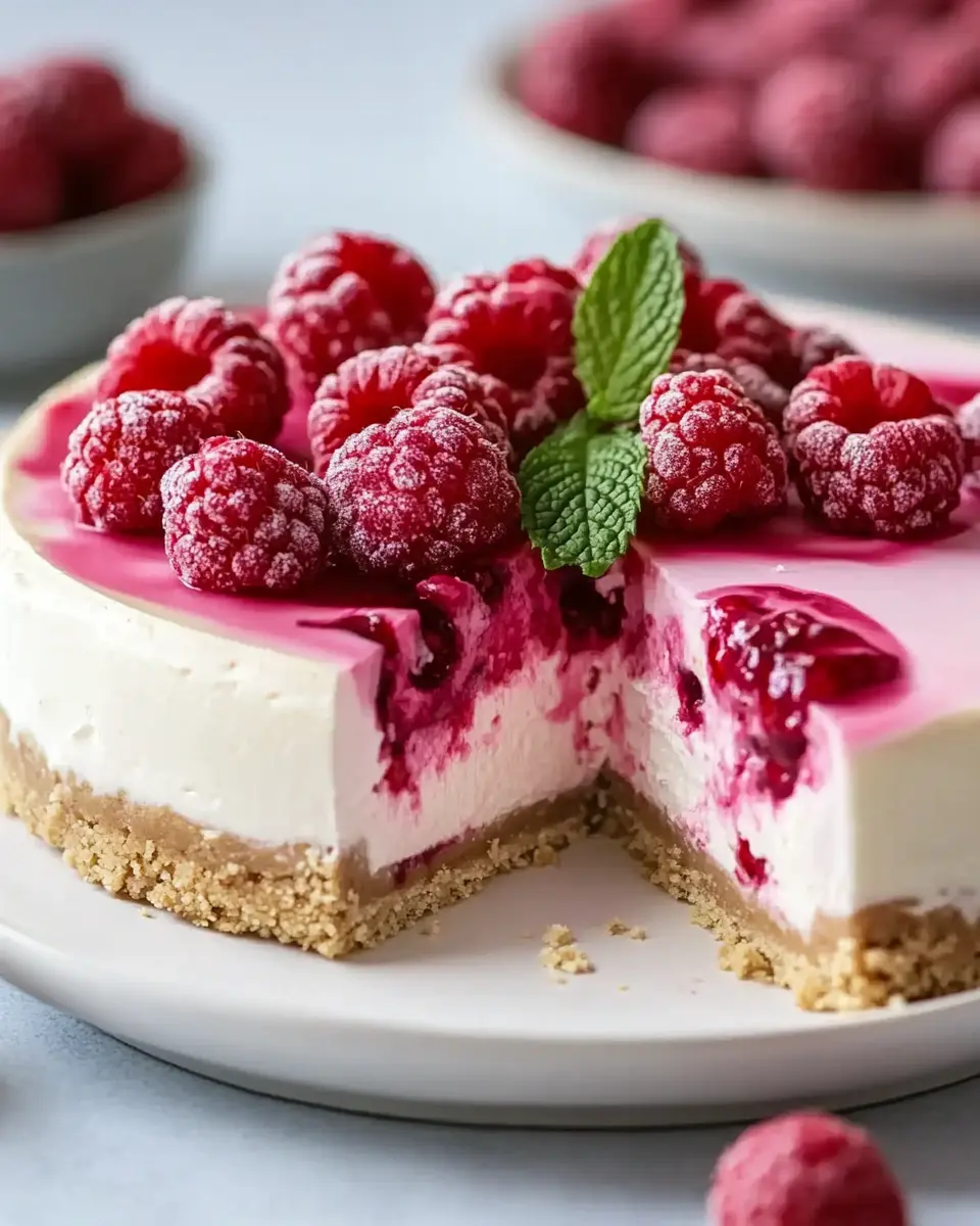 No Bake Himbeer Cheesecake mit Schmand und weißer Schokolade – Einfach und Lecker First Image First Image