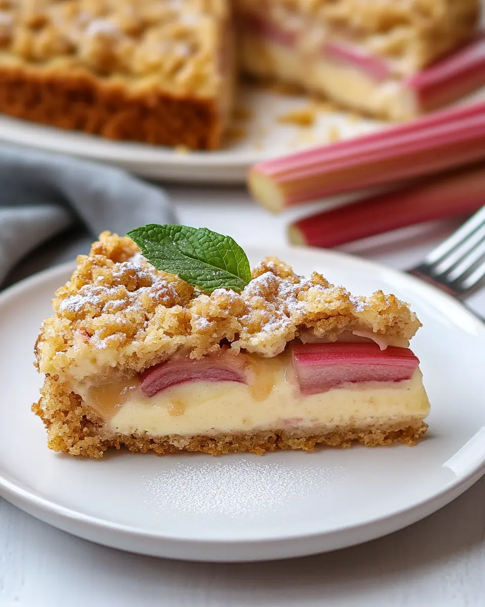 Rhabarberstreuselkuchen mit Puddingcreme First Image First Image
